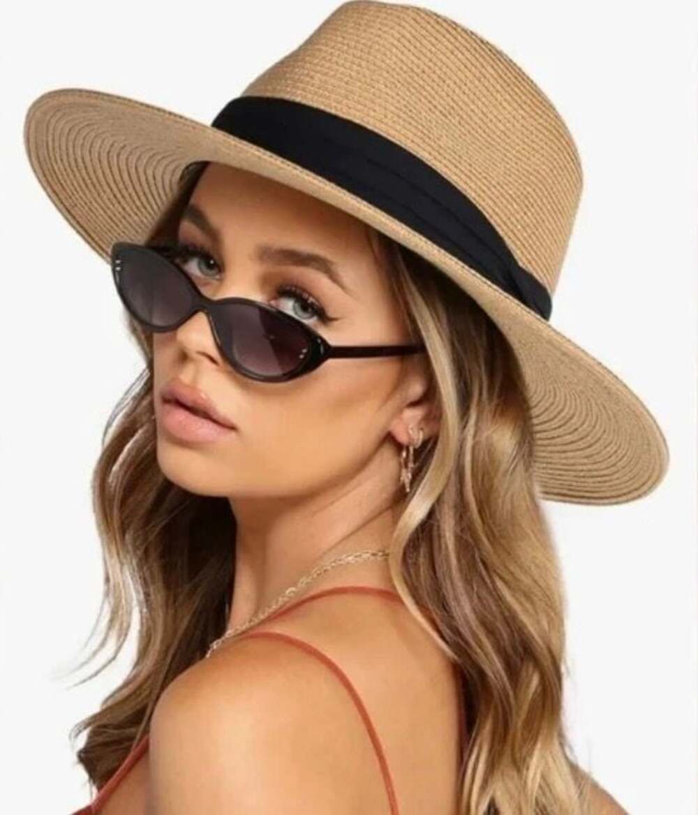 Nanrton UPF 80+ Wide Brim Panama Fedora Sun Hat with Adjustable Chin Strap
